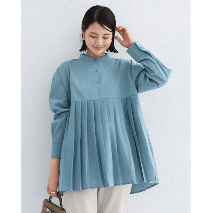 骨格ナチュラルミドル丈プリーツシャツ