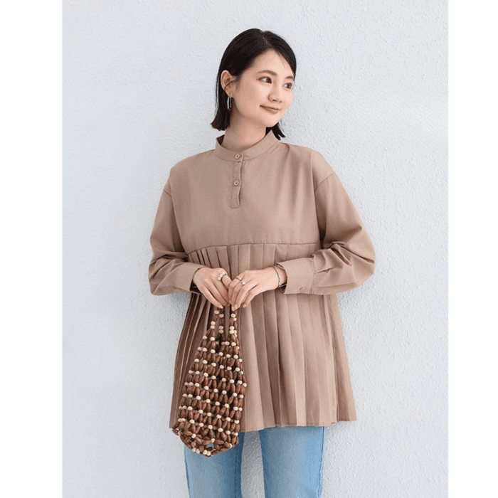 骨格ナチュラルミドル丈プリーツシャツ