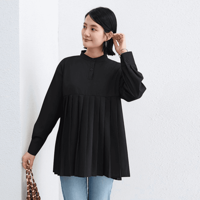 骨格ナチュラルミドル丈プリーツシャツ