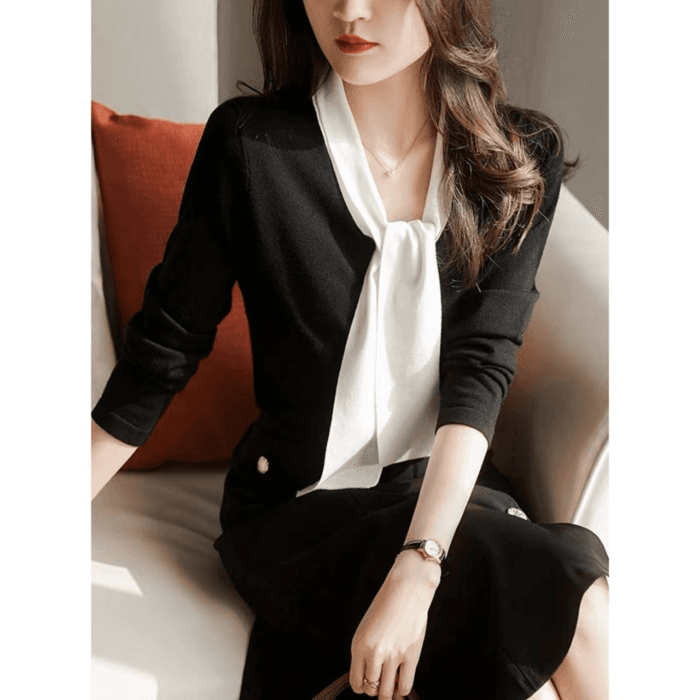 骨格ナチュラルボータイニットトップス