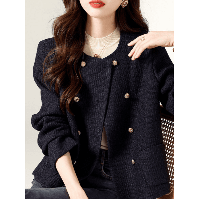 骨格ナチュラル金ボタンダブルジャケット