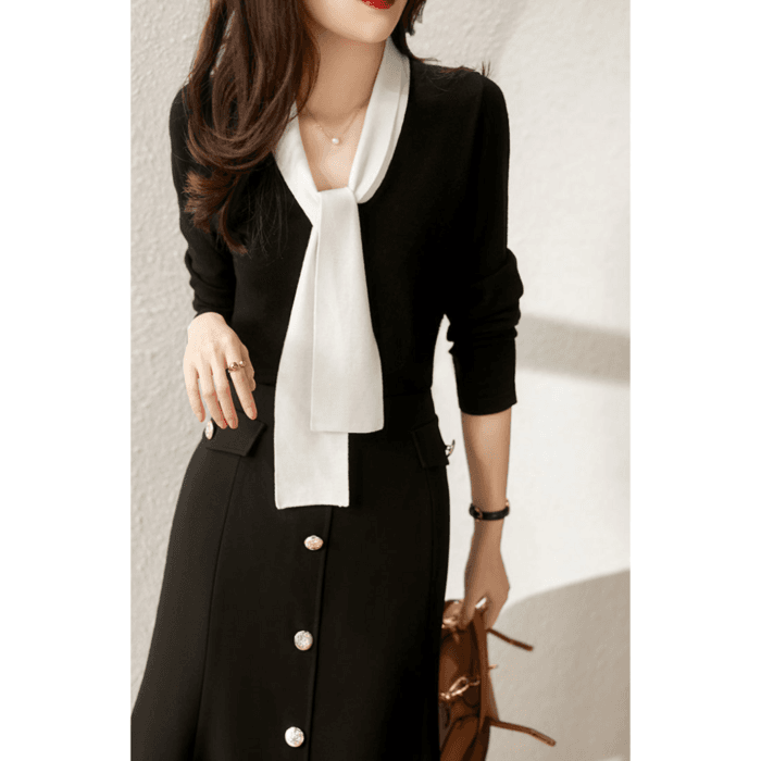 骨格ナチュラルボータイニットトップス