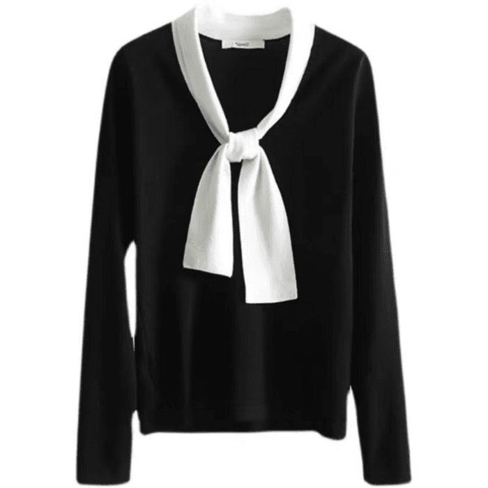 骨格ナチュラルボータイニットトップス