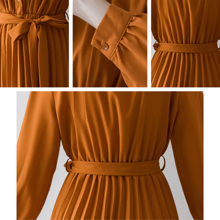 骨格ナチュラルプリーツロングワンピース