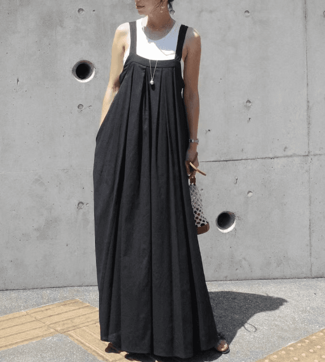 骨格ナチュラルサロペットロングスカート