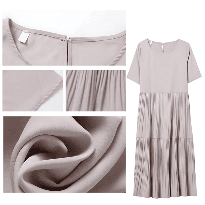 骨格ナチュラル半袖ティアードプリーツロングワンピース