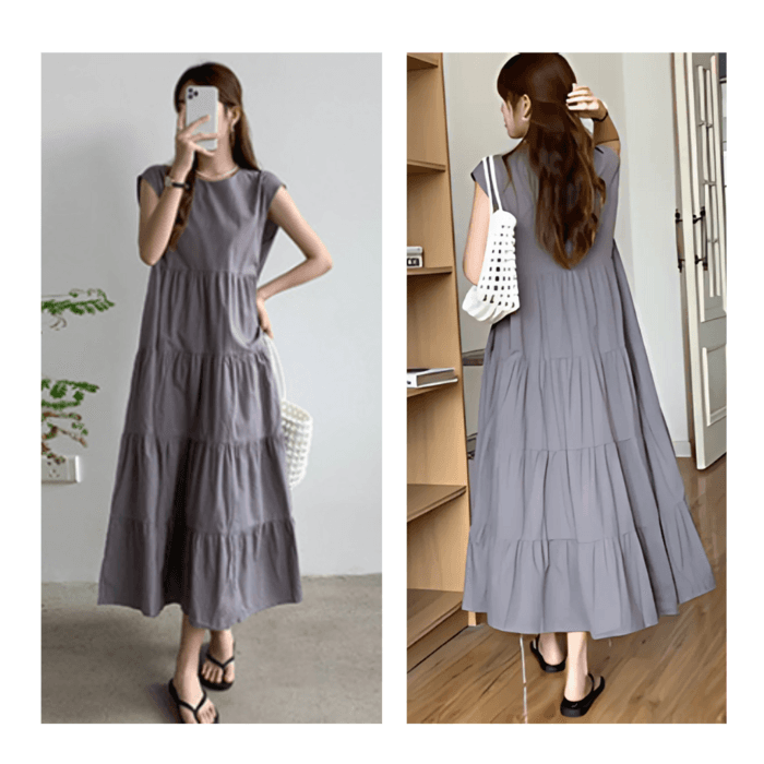 骨格ナチュラルノースリーブティアードワンピース