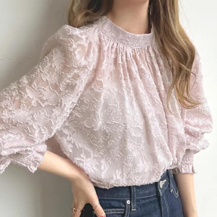 骨格ナチュラルシアー花柄ブラウストップス