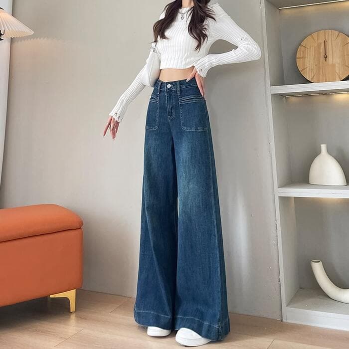 骨格ナチュラルワイドデニムパンツ