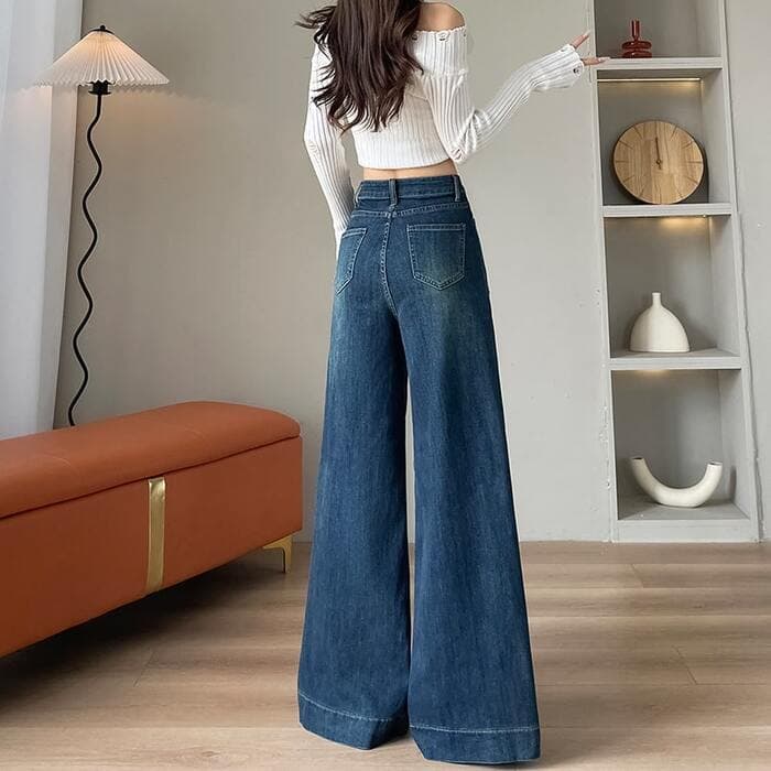 骨格ナチュラルワイドデニムパンツ