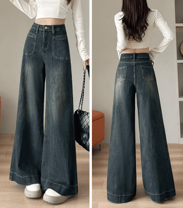 骨格ナチュラルワイドデニムパンツ