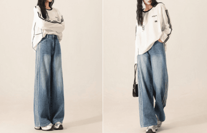 骨格ナチュラルサイドラインワイドパンツ