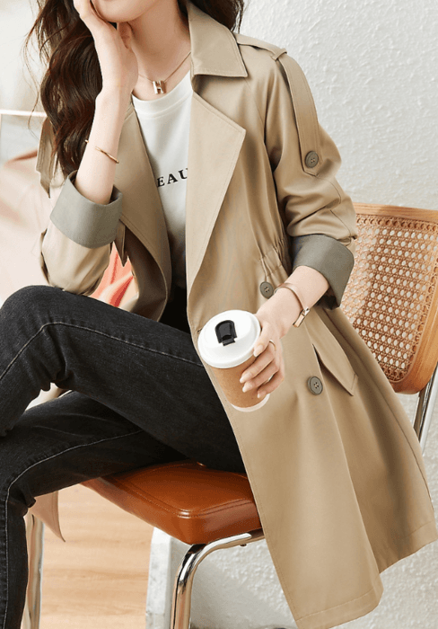 骨格ナチュラルウエストシェイプトレンチコート