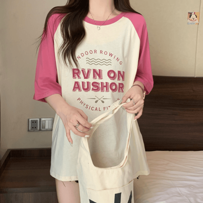 骨格ナチュラル配色ラグランロゴTシャツ