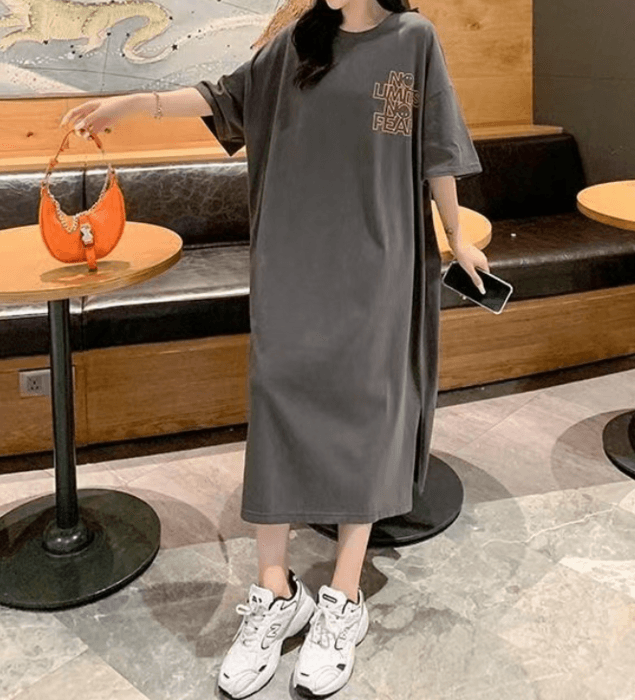 骨格ナチュラルオーバーシルエットロングTワンピース