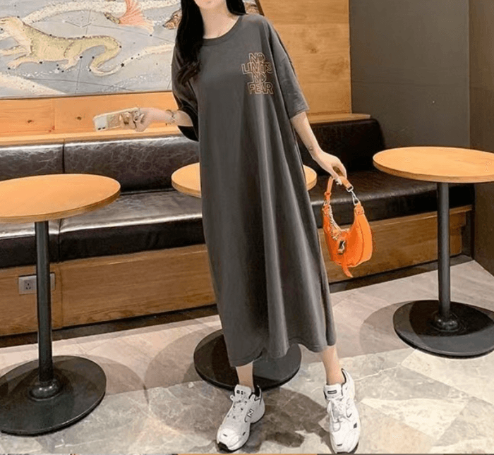 骨格ナチュラルオーバーシルエットロングTワンピース