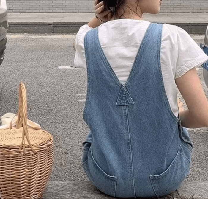 骨格ナチュラルゆるストレートデニムサロペット