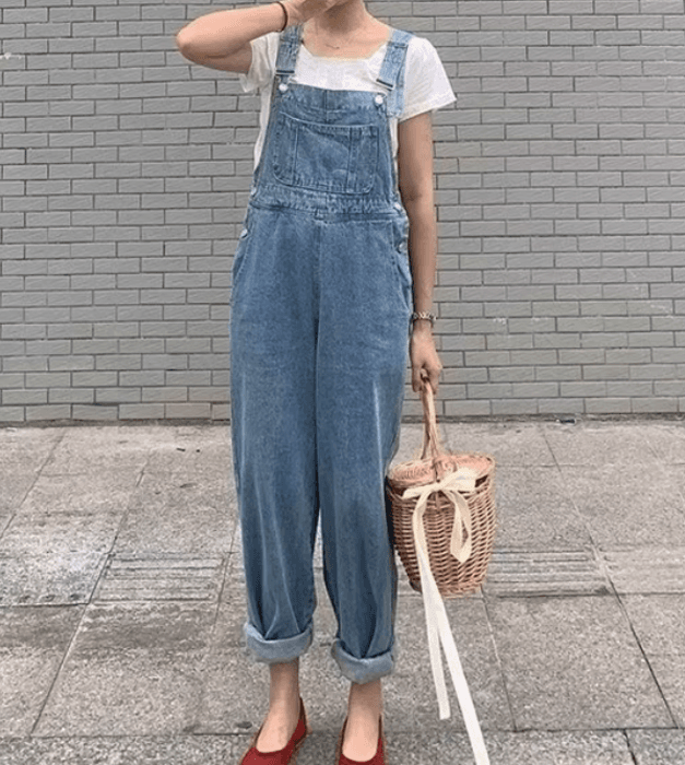 骨格ナチュラルゆるストレートデニムサロペット