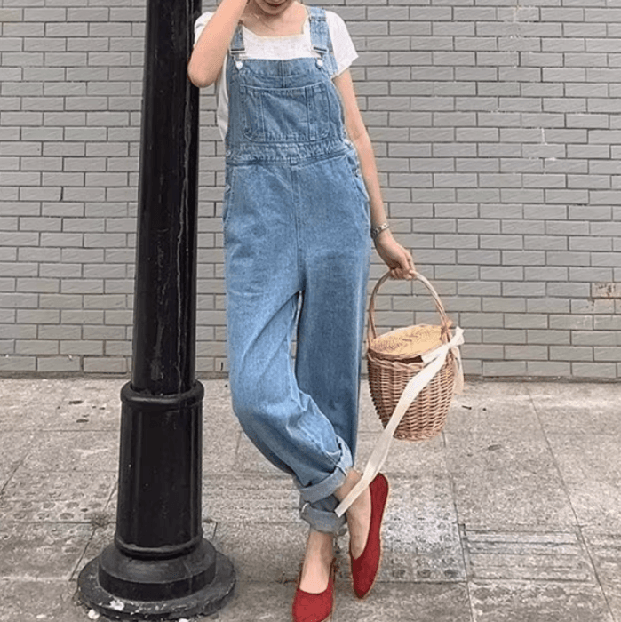 骨格ナチュラルゆるストレートデニムサロペット