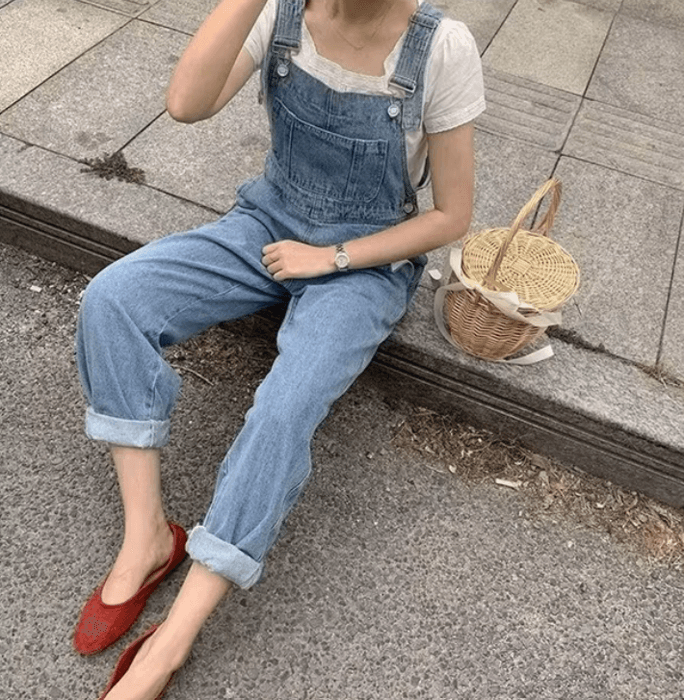骨格ナチュラルゆるストレートデニムサロペット