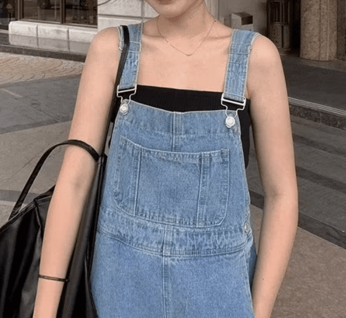 骨格ナチュラルゆるストレートデニムサロペット