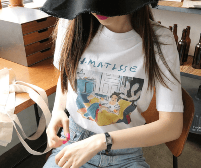 骨格ナチュラルアートプリントTシャツ
