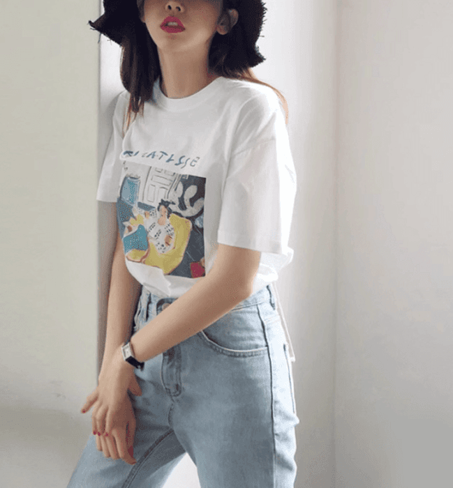 骨格ナチュラルアートプリントTシャツ