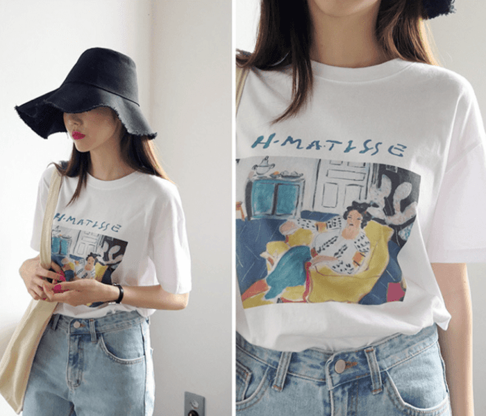骨格ナチュラルアートプリントTシャツ