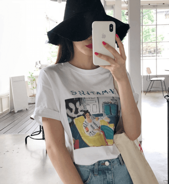 骨格ナチュラルアートプリントTシャツ