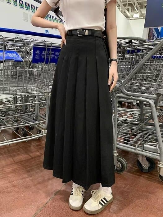 骨格ナチュラルウエストすっきりAラインプリーツスカート