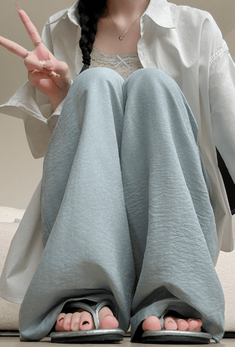 骨格ナチュラルタック入りサマーカラーワイドパンツ