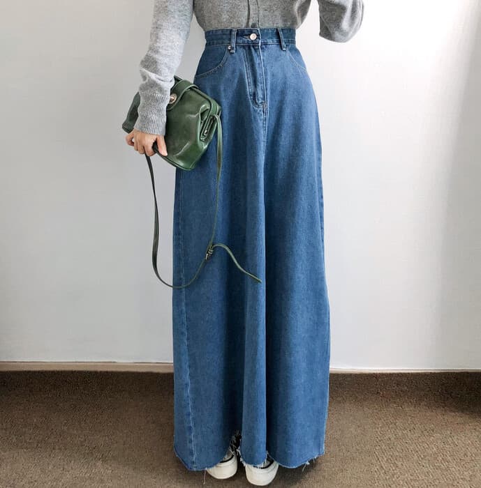 骨格ナチュラルフロントスリットデニムスカート
