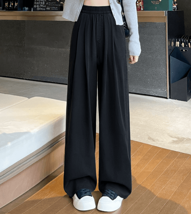 骨格ナチュラルウエストゴムタックワイドパンツ