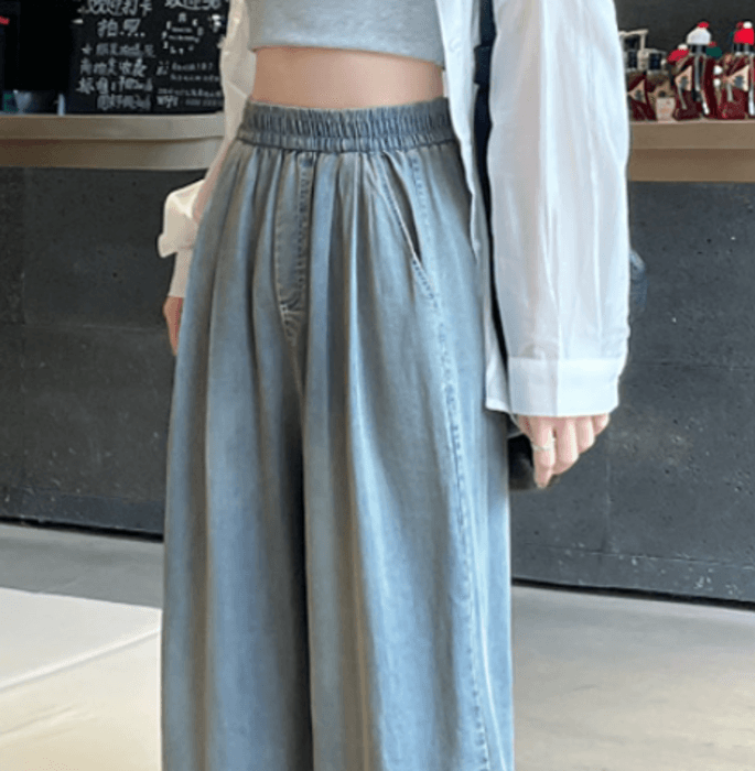 骨格ナチュラルウエストゴムタックワイドパンツ