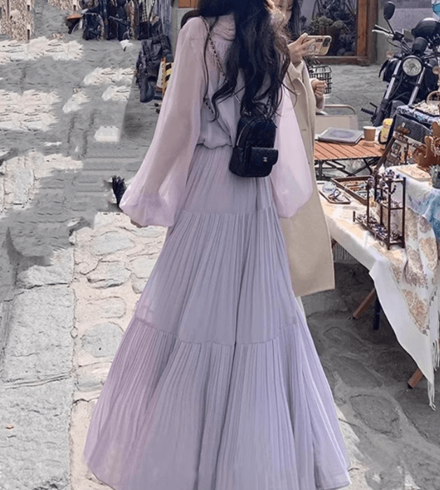 骨格ナチュラルティアードプリーツロングスカート