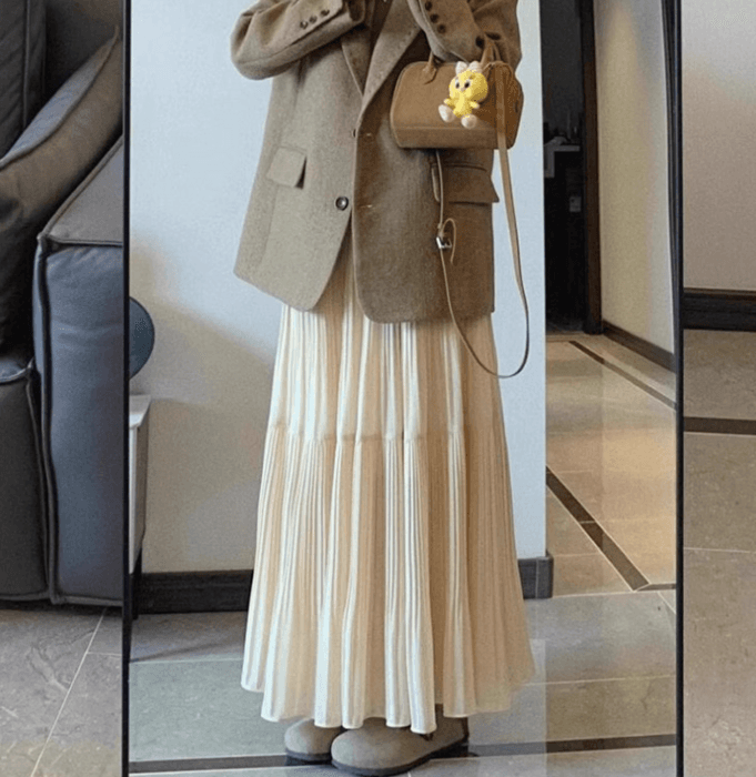骨格ナチュラルティアードプリーツロングスカート