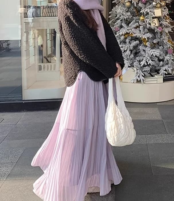 骨格ナチュラルティアードプリーツロングスカート