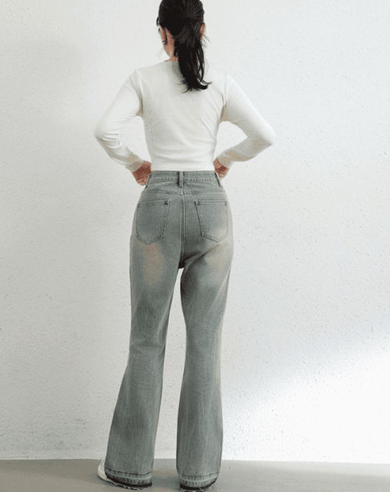 骨格ナチュラルワイドレッグデニムパンツ