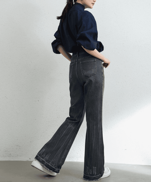 骨格ナチュラルワイドレッグデニムパンツ