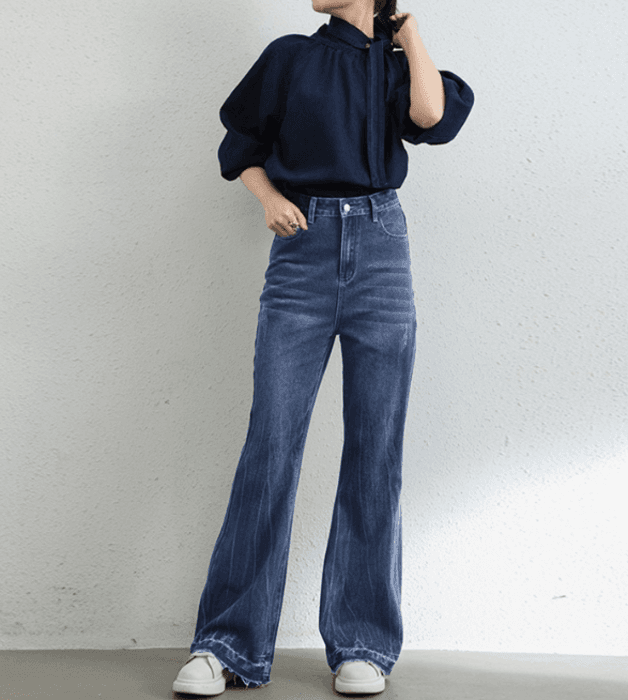 骨格ナチュラルワイドレッグデニムパンツ