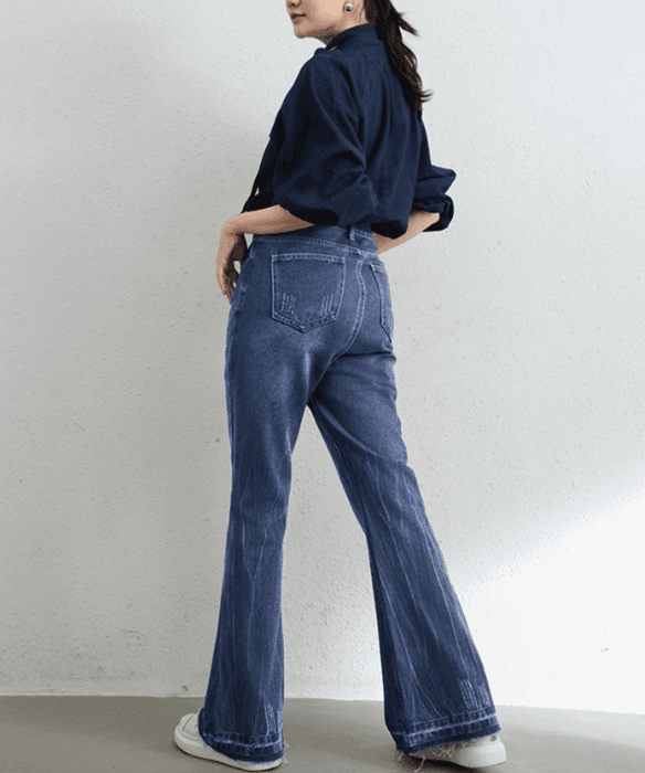 骨格ナチュラルワイドレッグデニムパンツ