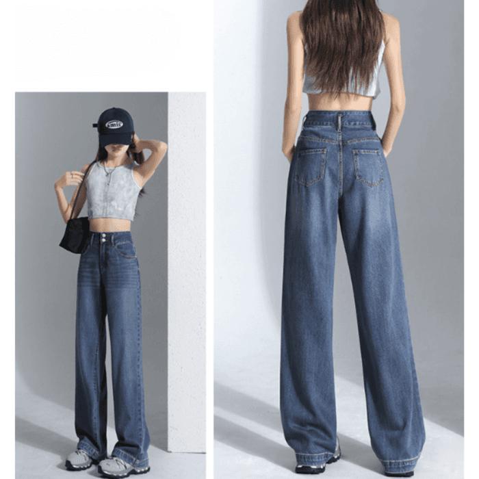 骨格ナチュラルWボタン美脚ワイドレックデニムパンツ
