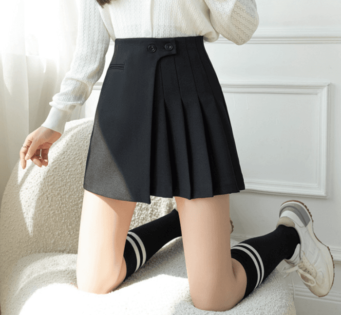 骨格ナチュラルアシンメトリープリーツミニスカート