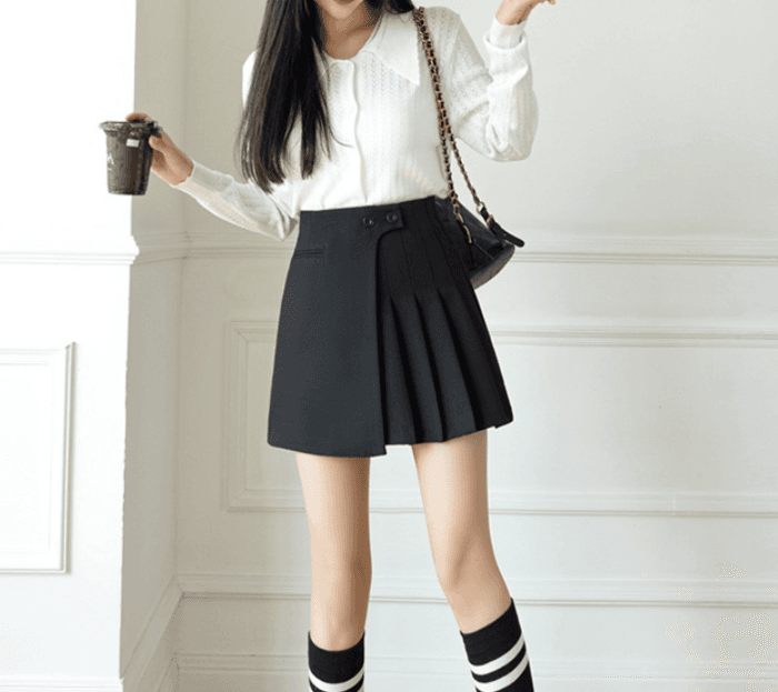 骨格ナチュラルアシンメトリープリーツミニスカート