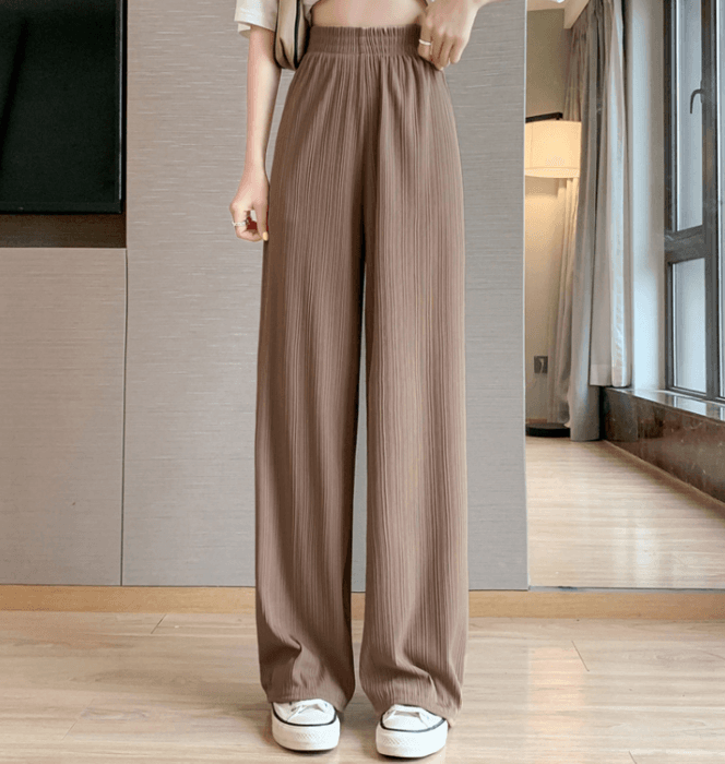 骨格ナチュラルアイスシルクリブプリーツワイドパンツ