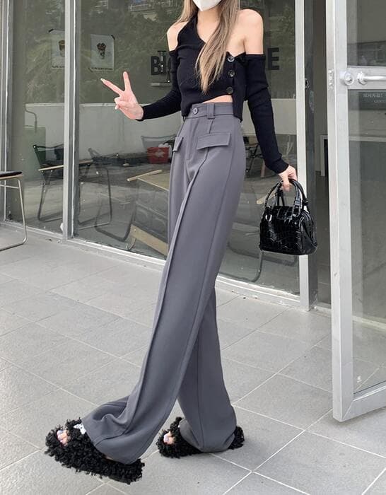 骨格ナチュラルフロントフラップポケットワイドパンツ
