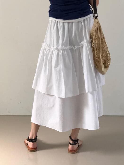 骨格ナチュラルラッフルトルムフリルティアードスカート