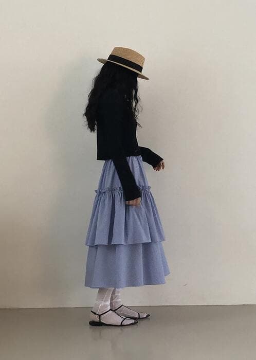 骨格ナチュラルラッフルトルムフリルティアードスカート