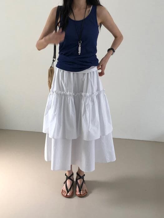 骨格ナチュラルラッフルトルムフリルティアードスカート