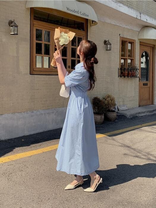 骨格ナチュラル半袖シャツカラーワンピース